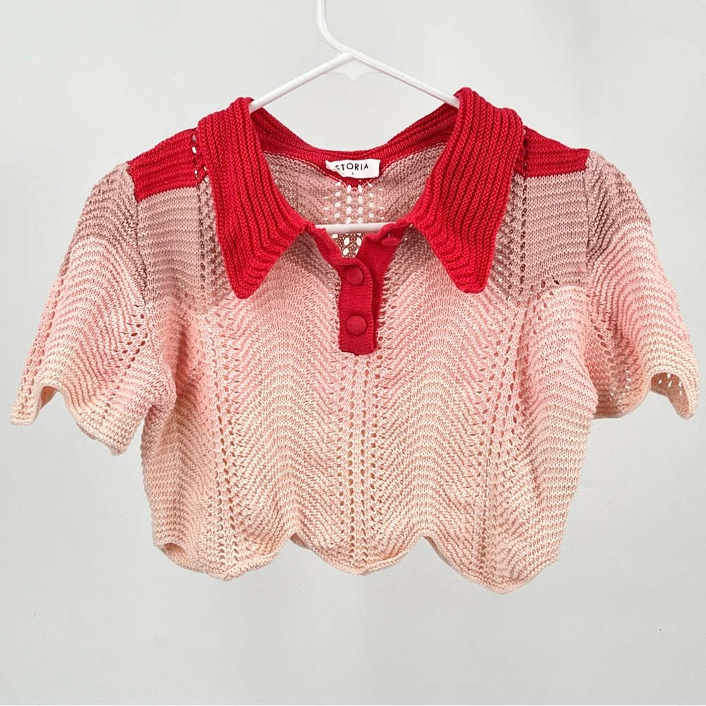 Storia Red and Pink Knit Crop Top